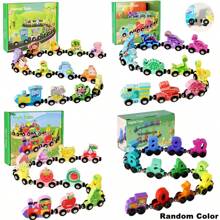 4 Style Magnetic Wooden Train Set, Christmas Stocking Fillers, Magnetic Animal Number Train Toys For Ages 3 4 5 6, Fine Motor Skills Dinosaur Numbers Learning Toys, Fruit Numbers Educational Toys, Best Birthday Christmas Gifts, Christmas Decorations