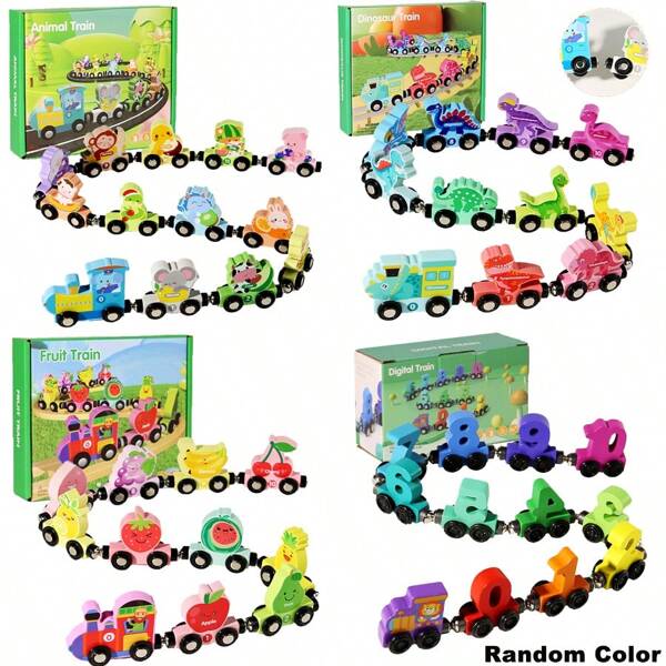 4 Stil magnetisches Holzzug Set, Weihnachtsstrumpf Füllungen, magnetisches Tier Nummer Zug Spielzeug für Alter 3 4 5 6, Feinmotorik Dinosaurier Zahlen Lernspielzeug, Obst Zahlen Bildungsspielzeug, beste Geburtstags- und Weihnachtsgeschenke, Weihnachtsdekoration