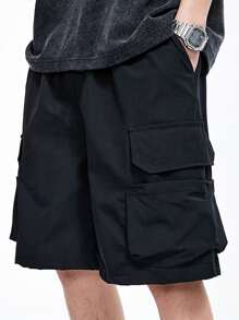 1 quần ống đứng nhiều túi màu trơn rộng rãi thoải mái cho bé trai và thanh thiếu niên, mùa xuân/hè - màu đen - Xem 5