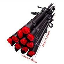 10 bucăți trandafir roșu elegant de săpun cu panglică neagră - ideal pentru ziua Îndrăgostiților, ziua mamei, nunți și nunți - 11,81 inci lungime, excelent pentru cadouri, favoruri de petrecere, decorațiuni, ocazii speciale | Trandafiri artificiali realisti | Flori artificiale - Multicolor - Vizualizare 7