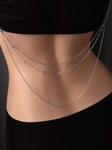 STONEFANS 1pc Simple Multi-Layered Chain Circular Rhinestone Back Chain, Bride Wedding Accessory