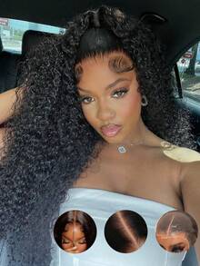 13x4 Jerry Curly Lace Front Wigs Human Hair 200% Density Curly Lace Front Wig Human Hair Wigs Lace Frontal Glueless Wigs Human Hair Pre Plucked With Baby Hair Natural Color