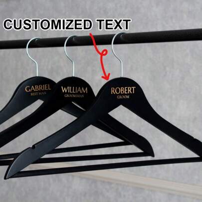 1 Pc Personalized Groomsman Hangers/Youth Hangers, Wooden Engraved Hanger, Wedding Hanger For Groomsman, Groom Suit Hanger, Custom Wooden Engraved Hanger,Ornamental,Reusable,Multi-Functional,Stylish,Exquisite,High-Quality,Custom,Personalized,Unique,Ideal Gifts For Him,Ideal Gifts For Her,Her,Boyfriend,Girlfriend,Dad,Mom,Family,Friends,Youth,School Students,Workers,Youth,Office,Tea Room,School,Home,Personal Items