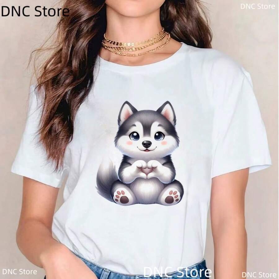 Funny Chien Yorkshire Terrier Print T Shirt Women Fashion Harajuku Kawaii Clothes Dog Pet T-Shirt Femme White Shirt TopsW - 白色 - 查看 1