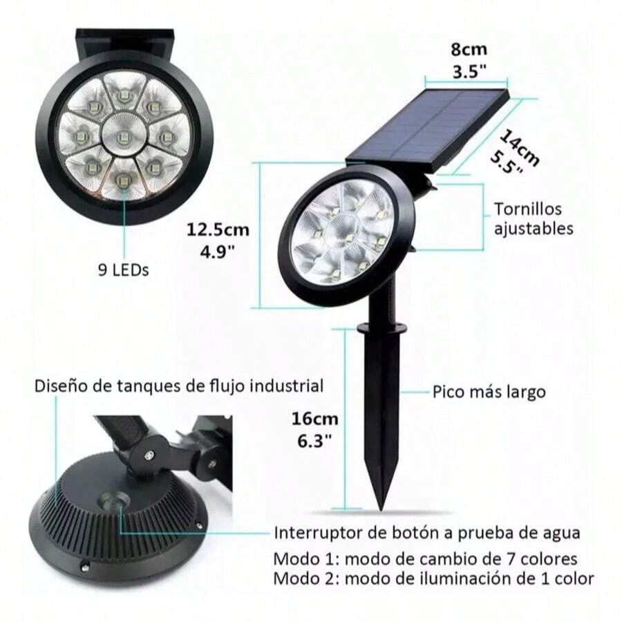 Lámpara Reflectora De Jardín,1 Lampada de Luz Solar Color Rgb para jardin - Negro - Ver 1