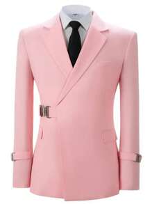 2-Piece Men's Suits, Slim Fit Suit With Double-Breasted Notched Lapel Solid Suit Jacket And Pants Set For Evening Party Prom - Pink - View 4