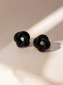 1 Pair Golden Twist Braided Small Clip-On Earrings, Minimalist Metal Fake Stud Earrings For Daily And Holiday Wear