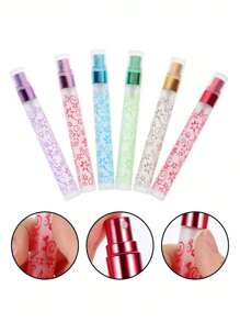 6pcs/Set 0.34oz Frosted Print Glass Perfume Bottle With Round Aluminum Cap, Refillable Atomizer Container, No PVC No Fragrance Home Bathroom Decor Fall Decor Back To School