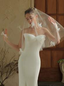 1 Pc Ribbon Bow Bridal Headpiece, Versatile Styling For Wedding Photo Shoot, Wedding Dress Accessory Fall Clothes For Women