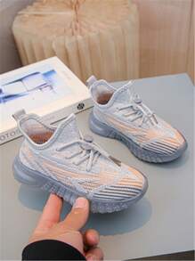 Children's Sports Running Shoes, Breathable Mesh Fabric Upper, Soft Sole Knit Running Shoes For Boys And Girls