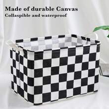 Black And White Checkered Canvas Basket, Rectangular Organizing Decorative Storage Basket For Kids, Dog Toy, Classic Checkered Room Decor For Home, Kitchen, Bedroom, Classroom, Shelves,For Back To School
