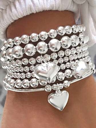 7pcs/Set Minimalist Beaded Bracelet Set, Versatile Casual Jewelry Accessories For Women