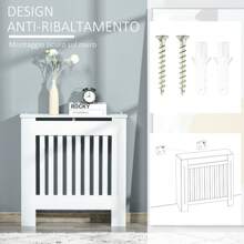 Vỏ tản nhiệt bằng gỗ màu trắng HOMCOM cho bộ tản nhiệt và máy sưởi, có thanh dọc và bề mặt hỗ trợ, 78x19x81cm - trắng - Xem 6