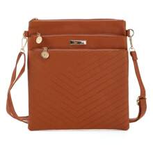 Women Vintage PU Leather Large Shoulder Bag Work Daily Handbag - màu nâu - Xem 2