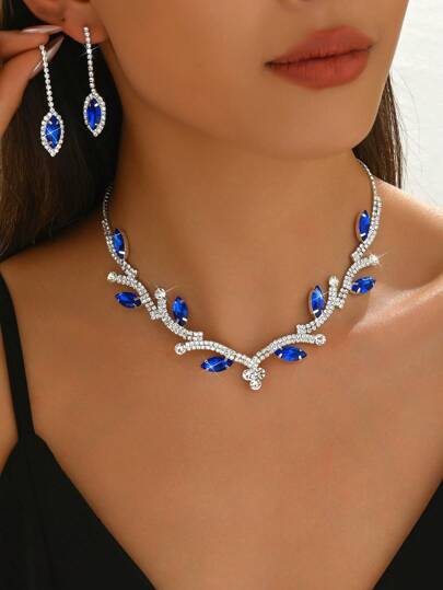 3pcs/Set Leaf & Waterdrop Design Jewelry Set Necklace & Earrings For Wedding, Geometric Pattern Minimalist Bridal Accessories, Thanksgiving Gift