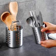 1pc Utensil Holder, Stainless Steel, Wet Kitchen Utensils,Suitable For Large Kitchen Utensils.Chopstick Tube, Chopsticks Storage, Tableware Storage Box, Knife, Fork, Spoon Storage Box
