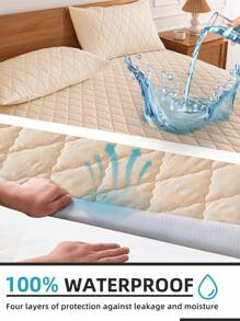 1pc Waterproof Fitted Sheet, Bedding, Fitted Sheet, Mattress Cover, Soft & Comfortable Bedroom Bedding, Solid Color Mattress Protector, Bedroom Bedding, Deep Pocket Breathable Quilted Fitted Sheet, Fits Twin, Full, Queen, King Size Beds, Dust Protection, No Pillow & Pillowcase Included, Machine Washable, Bedding Gift, Machine Washable, Camel Color - Camel - View 6