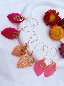 6pcs Acrylic Multi-Layer Hollow Leaf Shape Drop Earrings