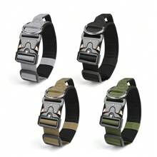 1pc Adjustable Dog Collar - Nylon With Premium Anti-Breakout Hawkbill Buckle For Medium To Large Dog Breeds - Available In Green, Khaki, Black, Grey