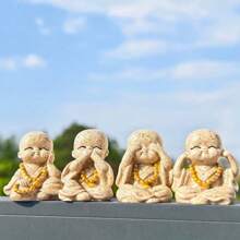 4pcs Creative 4 Little Buddhist Monk Figurines, Home Decor, Tabletop Ornaments, Micro Landscape Accessories, Gift - Multicolor - View 5