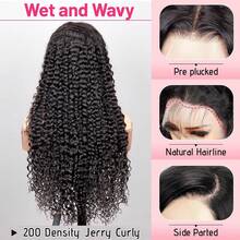 13x4 Jerry Curly Lace Front Wigs Human Hair 200% Density Curly Lace Front Wig Human Hair Wigs Lace Frontal Glueless Wigs Human Hair Pre Plucked With Baby Hair Natural Color