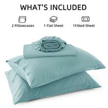 Farfallarossa 纯色床单套装，3/4 件，包括床单、床笠和 1/2 个枕套，采用柔软拉绒超细纤维面料制成，亲肤舒适，防缩水，防褪色，易于护理。 - 湖藍 - View 7