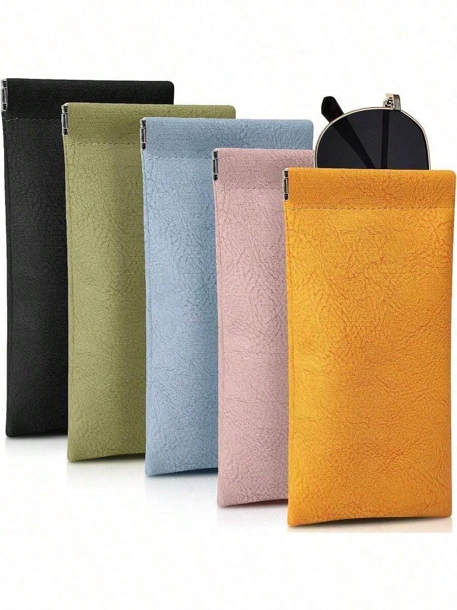 5 Packs Glasses Case Soft Eyeglass Case Portable Squeeze Top Leather Glasses Case Anti-Scratch Eyeglass Case For Women Men - 1 - Xem 1