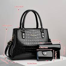 This Is A Versatile And Stylish Tote Bag Set For Middle-Aged Women, Perfect For Moms. It's A New 2025 Spring And Autumn Model, Featuring A Chic And Elegant Design. The Set Includes Three Handbags. - Black - View 3