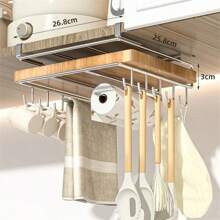 Stainless Steel Kitchen Hanging Organizer Rack With Hooks Paper Towel Dishcloth Hanging Rack Cutting Board Pot Cover Storage Shelf