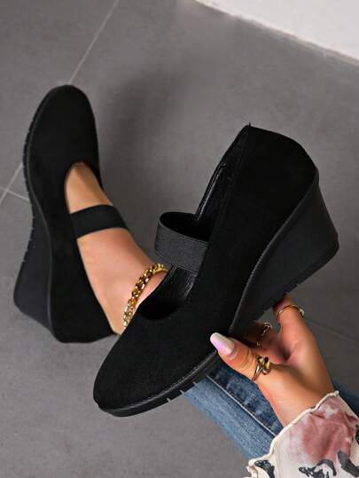 European Size, Plus Size Stylish Black High Heels - Round Toe Design - Size 36-43 - Quality Velvet Material, Smooth And Comfortable - Black High Heels - Round Toe Design Showcases Aesthetics, Easy To Put On - Black Pumps, Round Toe Work Shoes Mid-Heel Small Pumps, Solid Color Low Vamp Simple Low-Top Shoes, Lightweight Everyday Comfortable Breathable Casual Slip-On Round Toe