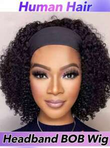 Headband Wig Human Hair Glueless Kinky Curly Wig Kinky Curly Headband Wig Human Hair None Lace Front 200% Density Brazilian Virgin Human Hair Headband Wigs For Women Natural Color Ice Silk Headband Wig For Summer Headband Wigs Human Hair - Natural Black - 查看 1