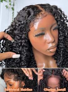 13x4 Lace Frontal Jerry Curly Human Hair Wig With 3a Hybird Hairline 180% Density Coily Curly Wig With Kinky Edges For 22 Inches Long Wig Looking Natural Brazilian Virgin Remy Hair Pre Plucked Bleached Knots