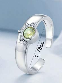 1 Cặp Nhẫn Đôi Đính Đá Cubic Zirconia Hình Mặt Trời & Mặt Trăng Bằng Đồng - Bạc - Xem 3