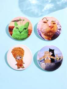 1 件可爱搞笑卡通创意独特时尚简约猫、UFO、火箭、炸鸡亚克力胸针，女士日常佩戴首饰 - 彩色 - 查看 4