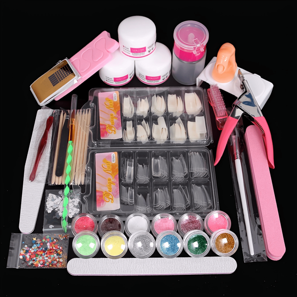 25-Piece Beginner Acrylic Nail Kit - 12 Glitter Colors, Professional Extension Tools & Accessories, Hypoallergenic Gel & Powder Set For Women