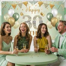 AFYPRTY 1pc 30th Birthday Party Background Cloth Party Decoration Green Backdrops Photography Props Anniversary Birthday Party Decoration Supplies,180*110cm - Multicolor - View 5