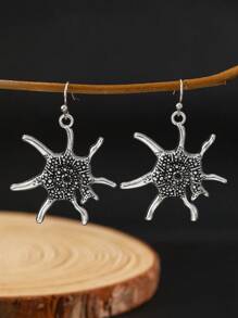 4 对复古波西米亚风格仿旧花朵、章鱼、海豚耳环套装，女士休闲百搭日常佩戴耳环 - 復古銀色 - 查看 6