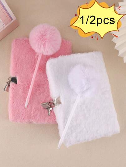 1/2 Peças Diário de Pelúcia Rosa com Cadeado: Personalize seu Diário Seguro - Tamanho A5, Caderno de Sonhos de Coração de Meninas, Cadernos de Suprimentos Escolares (Enviando uma Caneta Esferográfica), Suprimentos Escolares, Volta às Aulas