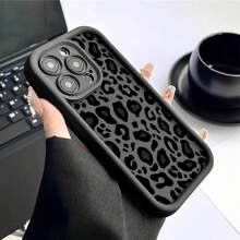 1pc Simple Black Leopard Print Shockproof Protective Phone Case, Compatible With IPhone, Compatible With Honor, Compatible With Redmi, Compatible With Galaxy S22, S21, S22, S23, S24, S25 Ultra, A55, A35 Waterproof Anti-Fall Scratch Resistant - Black - View 6