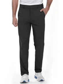 SANOPY 2 Pack Men's Classic Fit Solid Color Fashion Flat Front Dress Pants With Strap Pockets - màu đen - Xem 2