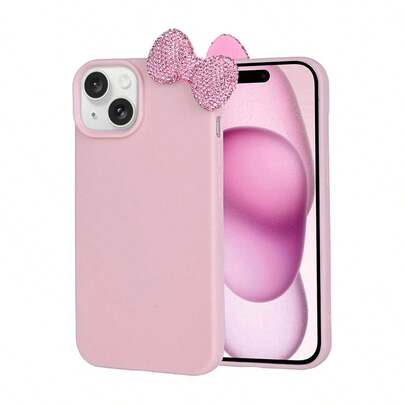 可爱粉色蝴蝶结3D水晶蝴蝶结手机壳，可爱蝴蝶结设计，兼容 16 Pro Max、15、14、13、12、11，荔枝全包保护壳，防水防震防摔防刮，春季生日礼物