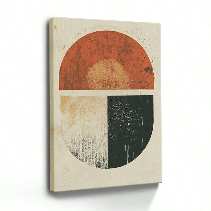 1 Pc,Muted Color Block Print Of Two Half Circles, Original, Canvas, Wall Art, Living Room Wall Decorations, Bedrooms, Bathrooms, Frame Poster Art Prints, Hanging Paintings, Home Decoration, Festivals. Home Decoration Festivals 1 - Multicolor - View 1