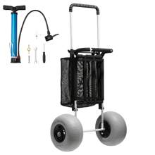 SKYSHALO Beach Cart With Big Wheels, 29.9" X 15.4", 15.4" X 15.7", 29.9" X 15.4" Or 20.1" X 14.6" Cargo Deck With 12" Balloon Wheels Or Foam Wheels With 10" PE Solid Wheels Or 9" Balloon Wheels, 69 Lbs Or 165 Lbs Load Capacity Folding Sand Cart And 27" To 44.7" Adjustable Height, Heavy Duty Beach Cart