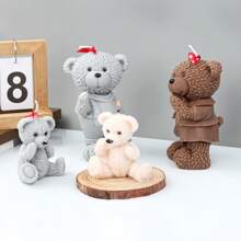 3D Father &Mother &Son Teddy Bear Candle Silicone Mold DIY Cute Bear Mold For Candle Plaster Resin Clay Making, Home Ornaments Party Decoration - White - View 10