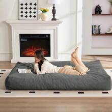 Full/Queen Size Bean Bag Chairs For Adults, 2 In 1 Bean Bag Chairs, Convertible Bean Bag With Filler For Gaming Large Foam, Bean Bags With Washable Soft Corduroy Cover For Living Room - 淺灰色 - 查看 4