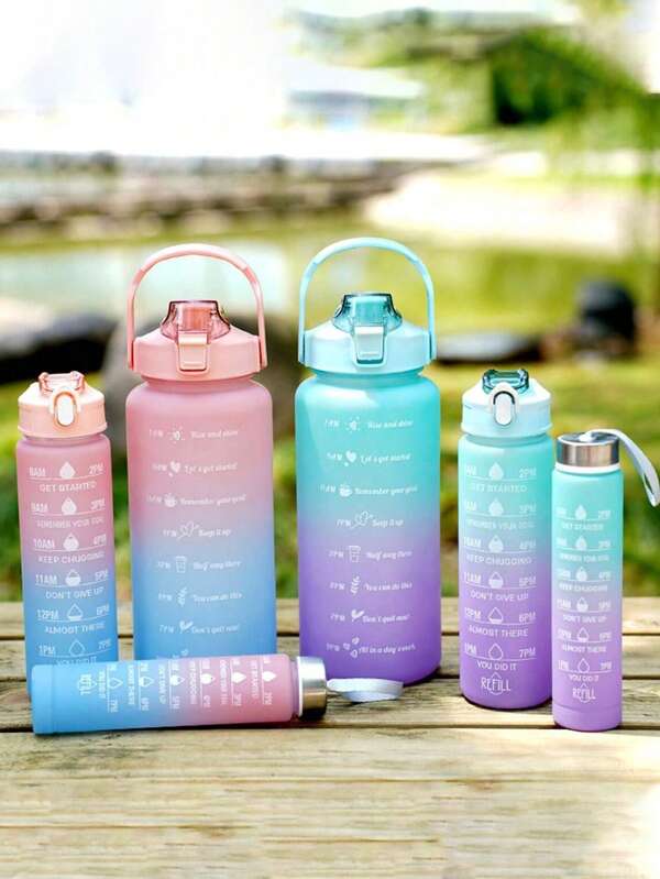 1 Peça, 3 Peças, Garrafa de Água de Grande Capacidade Pote Espacial Degradê, O Novo Queridinho dos Esportes ao Ar Livre! A Moda Não Deve Entrar em Conflito com os Estilos, e Beber Água Também Deve Ter Personalidade! Copos de Plástico Também Podem Ser Assim! Garrafa Térmica de Grande Capacidade Degradê, Um Imprescindível para Esportes ao Ar Livre