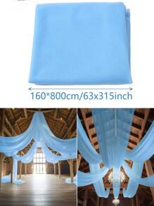 1pc 393 Inch Light Blue Sheer Voile Fabric, Long Solid Color Sheer Curtain, Multipurpose Party Backdrop, Suitable For Wedding Arch, Home Decor, Wedding Arch Curtain Backdrop - Blue - View 7