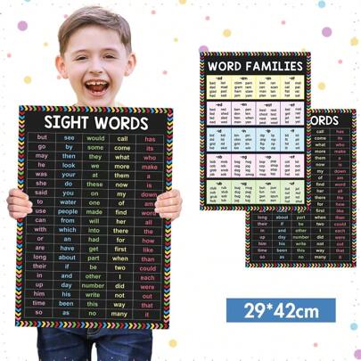Lachilly 2PCS English High Frequency Words Sight Words Clan Posters (A3 Big Size Posters) Children Toddlers English Early Education Learning Posters Colorful Reading Chart Preschool Homeschool Decor