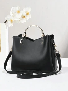 彩色单肩包，时尚心形金属流苏装饰斜挎包，女式顶部提手钱包 - 黑色 - 查看 6