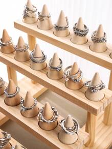 Minimalistyczny drewniany stożkowy stojak na pierścionki, stojak na biżuterię, ekspozycja pierścionków, transmisja na żywo i rekwizyt do stoiska